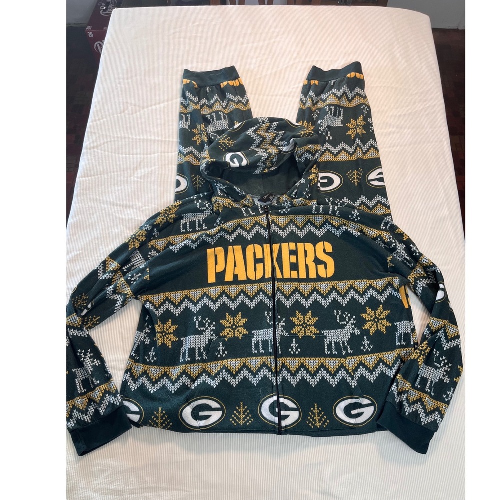 NFL Team Apparel Green Bay Packers Fair Isle Hooded Union Suit Fleece 2XL Unisex